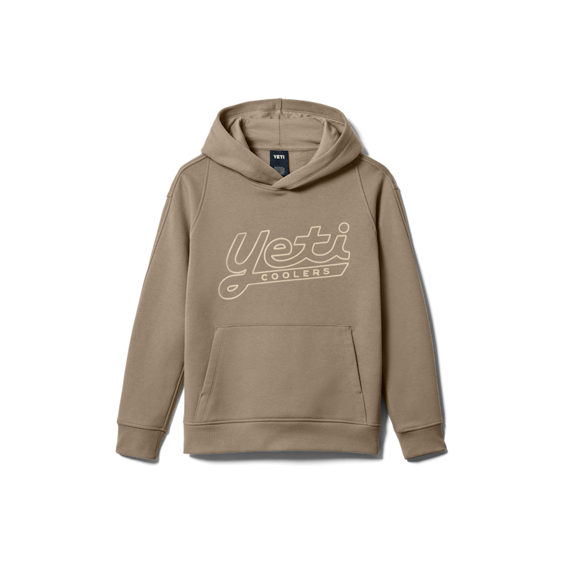 YETI Logo Script Kids' Pullover Fleece Hoodie Taupe